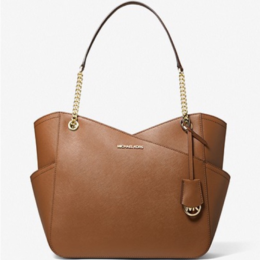 Michael Kors Jet Set Travel Large Saffiano Chain Shoulder Bag Luggage Brown